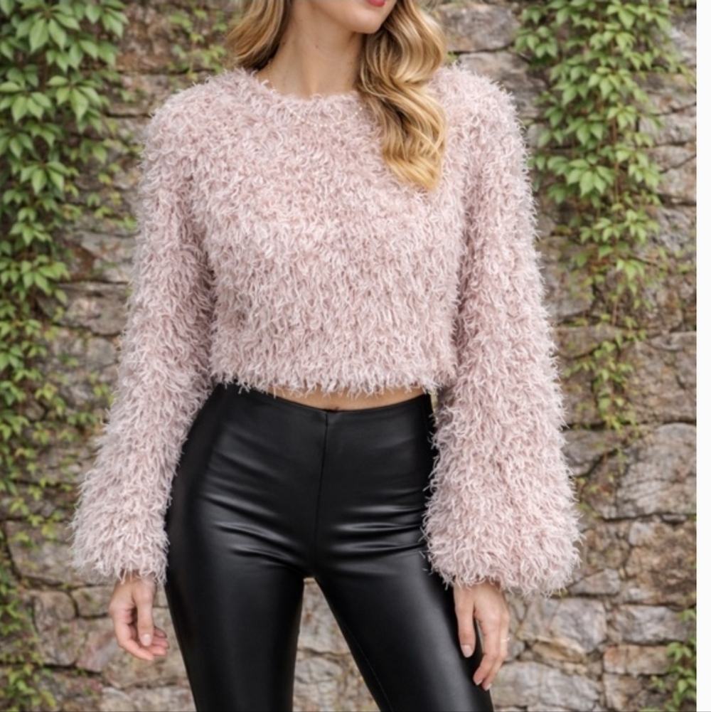 ZARA ✨️ Pink Cropped Feathery Texture Women's Sweater Size S